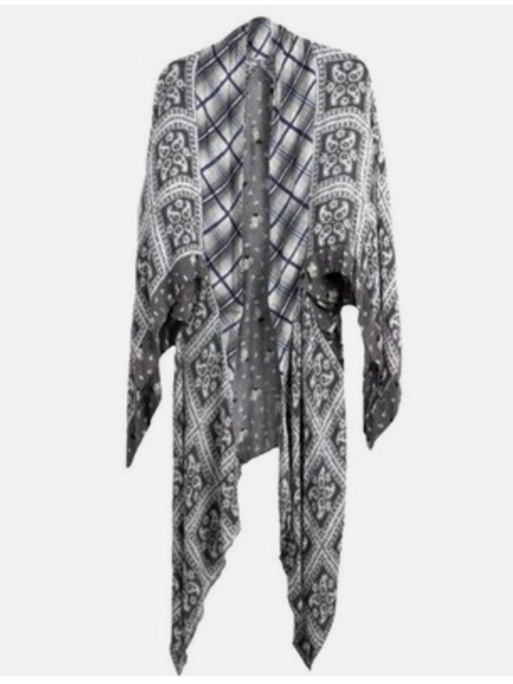 Free People Black and Gray Bandana-Print Kimono
